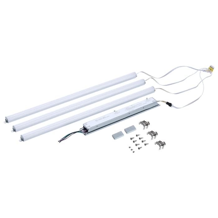 Satco 65-1332 40W/35W/30W/25W/20W Wattatage Selectable LED Light Bar Retrofit Kit 3000K/3500K/4000K/5000K/6500K CCT Selectable 3-Bars 2 Feet 120-277 Volt Silver Finish