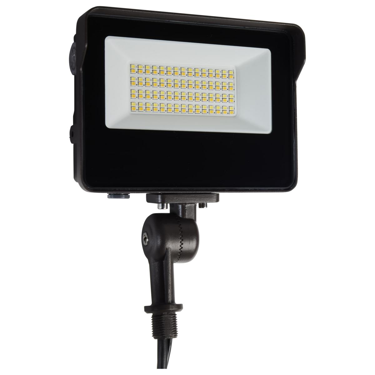 Satco 65-541 LED Tempered Glass Flood Light with Bypassable Photocell CCT Selectable 3K/4K/5K Wattage Adjustable 15W/25W/35W ColorQuick and PowerQuick Technology Bronze Finish