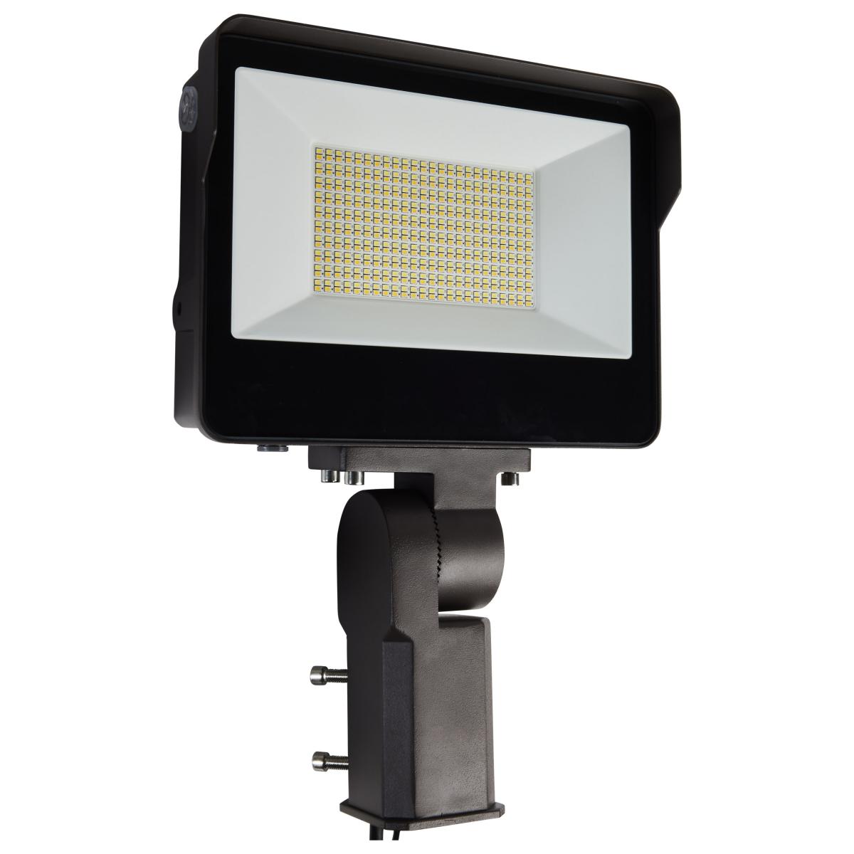 Satco 65-543 LED Tempered Glass Flood Light with Bypassable Photocell CCT Selectable 3K/4K/5K Wattage Adjustable 100W/125W/150W ColorQuick and PowerQuick Technology Bronze Finish