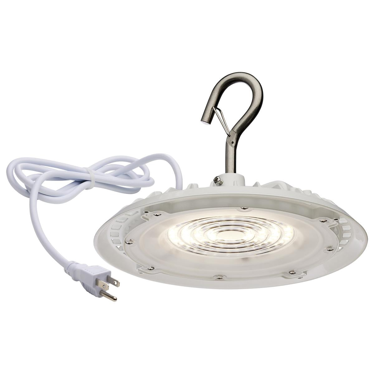 Satco 65-971 60 Watt Hi-Pro Shop Light with Plug 8" Dia. 4000K White Finish 120 Volt