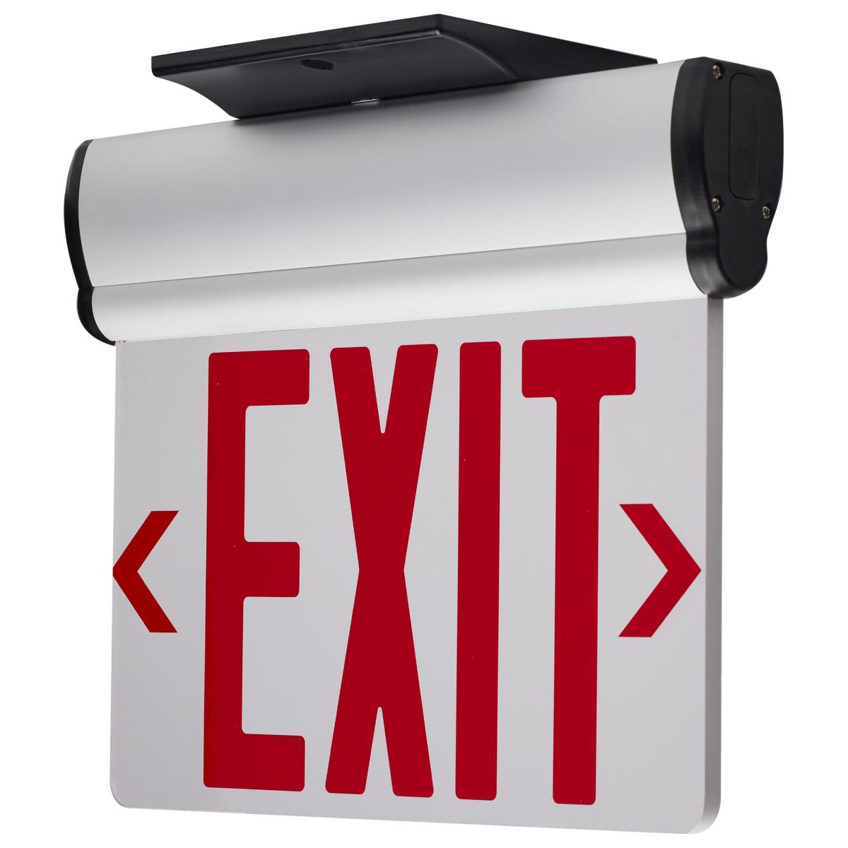 Satco 67-111 Red (Mirror) Edge Lit LED Exit Sign, 90min Ni-Cad backup, 120/277V, Dual Face, Top/Back/End Mount