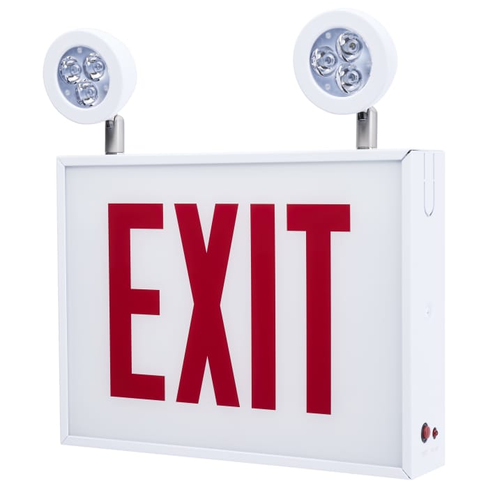 Satco 67-310 Combo Exit Sign/Emergency Light Chicago Approved White Housing 120-277V 90 min Backup Single Face Surface Mounting
