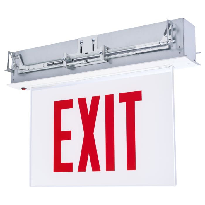 Satco 67-351 Edge Lit Exit Sign Chicago Approved White Housing 120-277V 90 min Backup Double Face Recessed Ceiling and Wall Mounting
