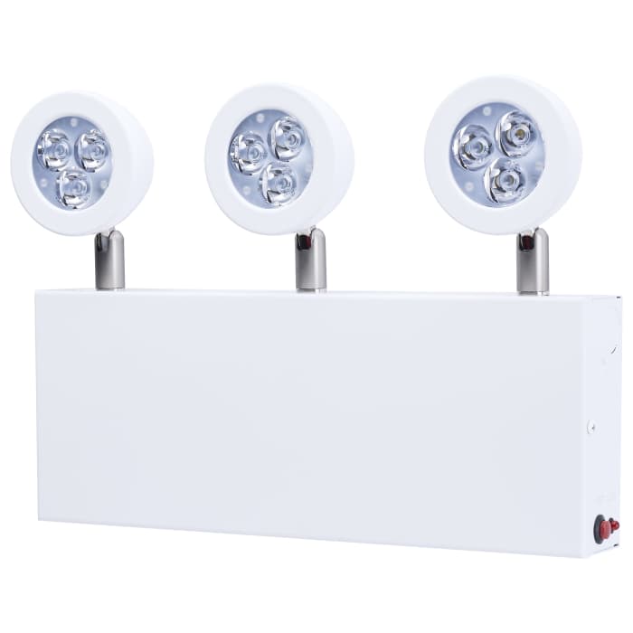 Satco 67-382 Emergency Light Chicago Approved White Housing 120-277V 90min Backup Triple Head Surface Mounting