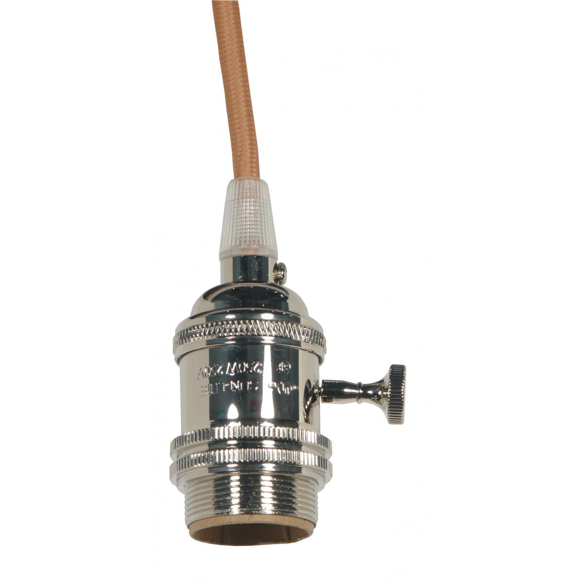 Satco 80-2430 Medium base lampholder 4pc. Solid brass prewired On/Off Uno ring 10ft. 18/2 SVT Gold Cord Polished nickel finish
