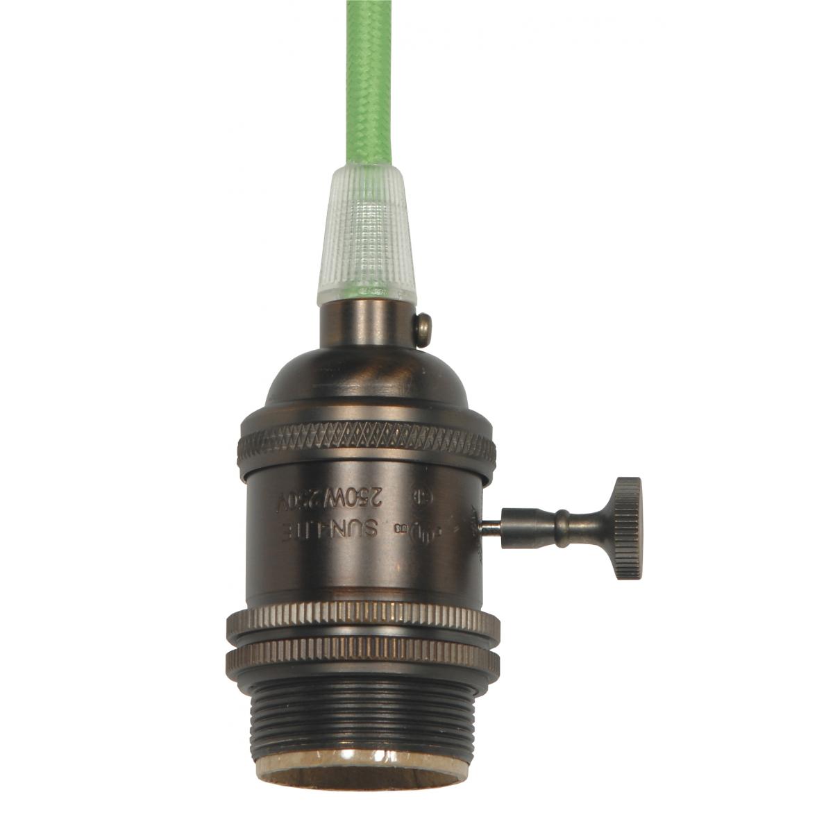 Satco 80-2433 Medium base lampholder 4pc. Solid brass prewired On/Off Uno ring 10ft. 18/2 SVT Light Green Cord Dark antique brass finish