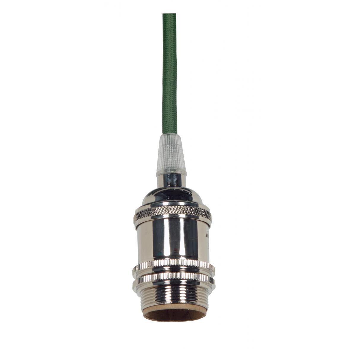 Satco 80-2455 Medium base lampholder 4pc. Solid brass prewired Uno ring 10ft. 18/2 SVT Dark Green Cord Polished Nickel finish
