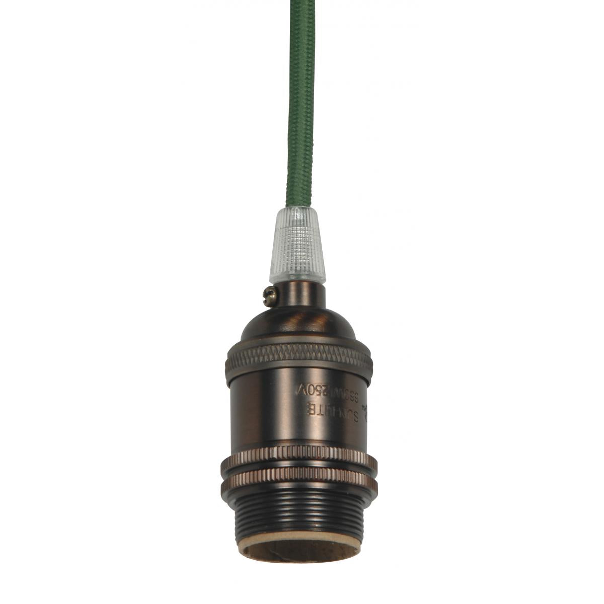 Satco 80-2458 Medium base lampholder 4pc. Solid brass prewired Uno ring 10ft. 18/2 SVT Dark Green Cord Dark antique brass finish