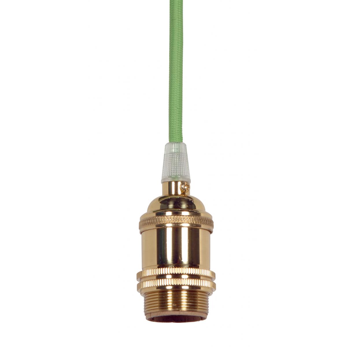 Satco 80-2460 Medium base lampholder 4pc. Solid brass prewired Uno ring 10ft. 18/2 SVT Light Green Cord Polished brass finish
