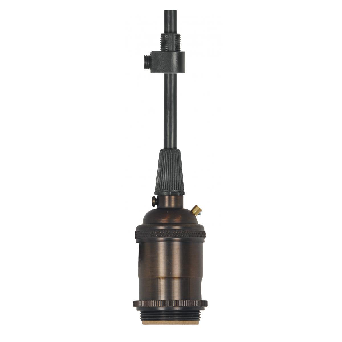 Satco 80-2576 Medium base lampholder 4pc. Solid brass pre-wired Keyless 2 Uno rings 10ft. 18/3 SVT Black Cord Dark antique brass finish