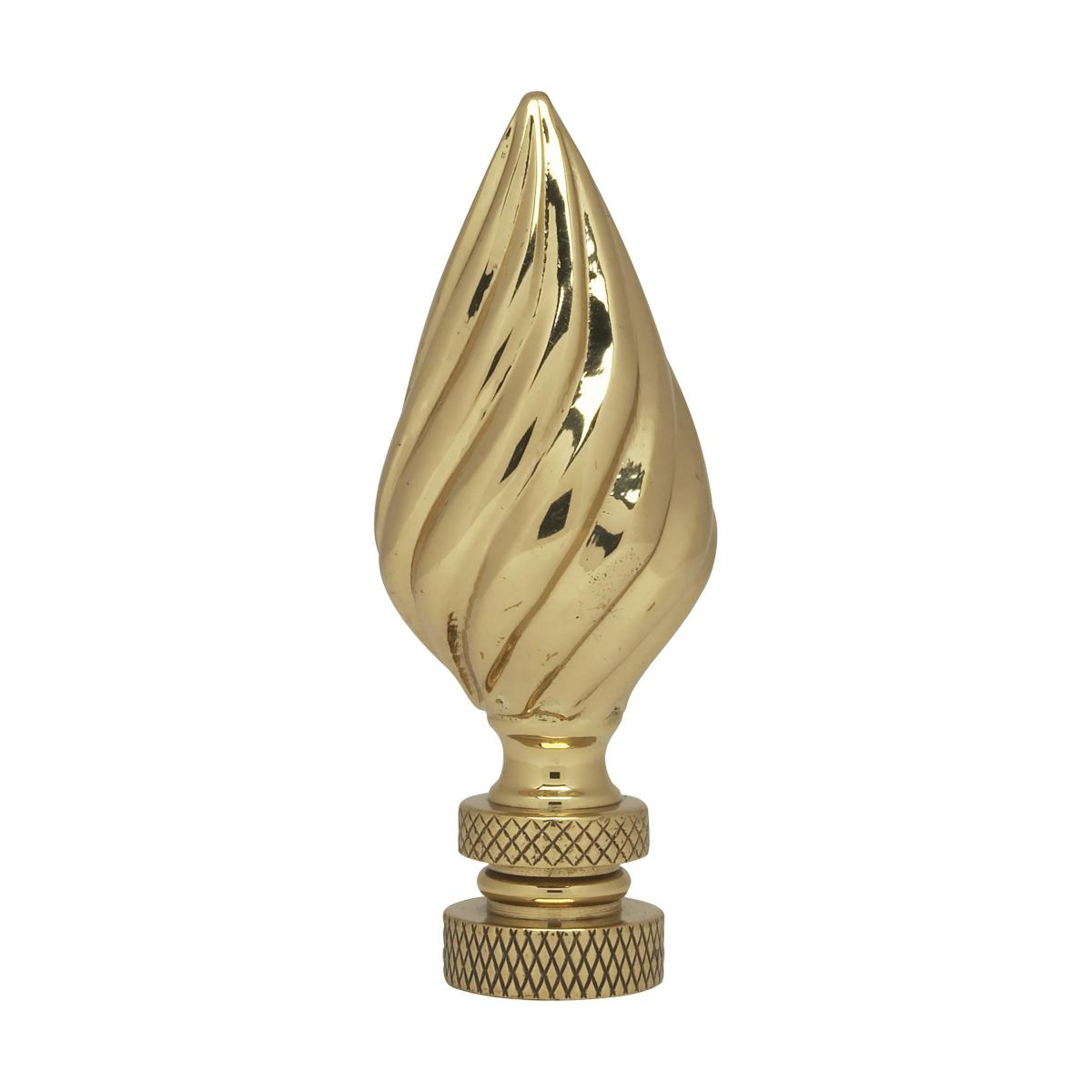 Satco 90-1744 Flame Ribbed Brass Finial 2-3/4" Height 1/4-27 Polished Brass Finish