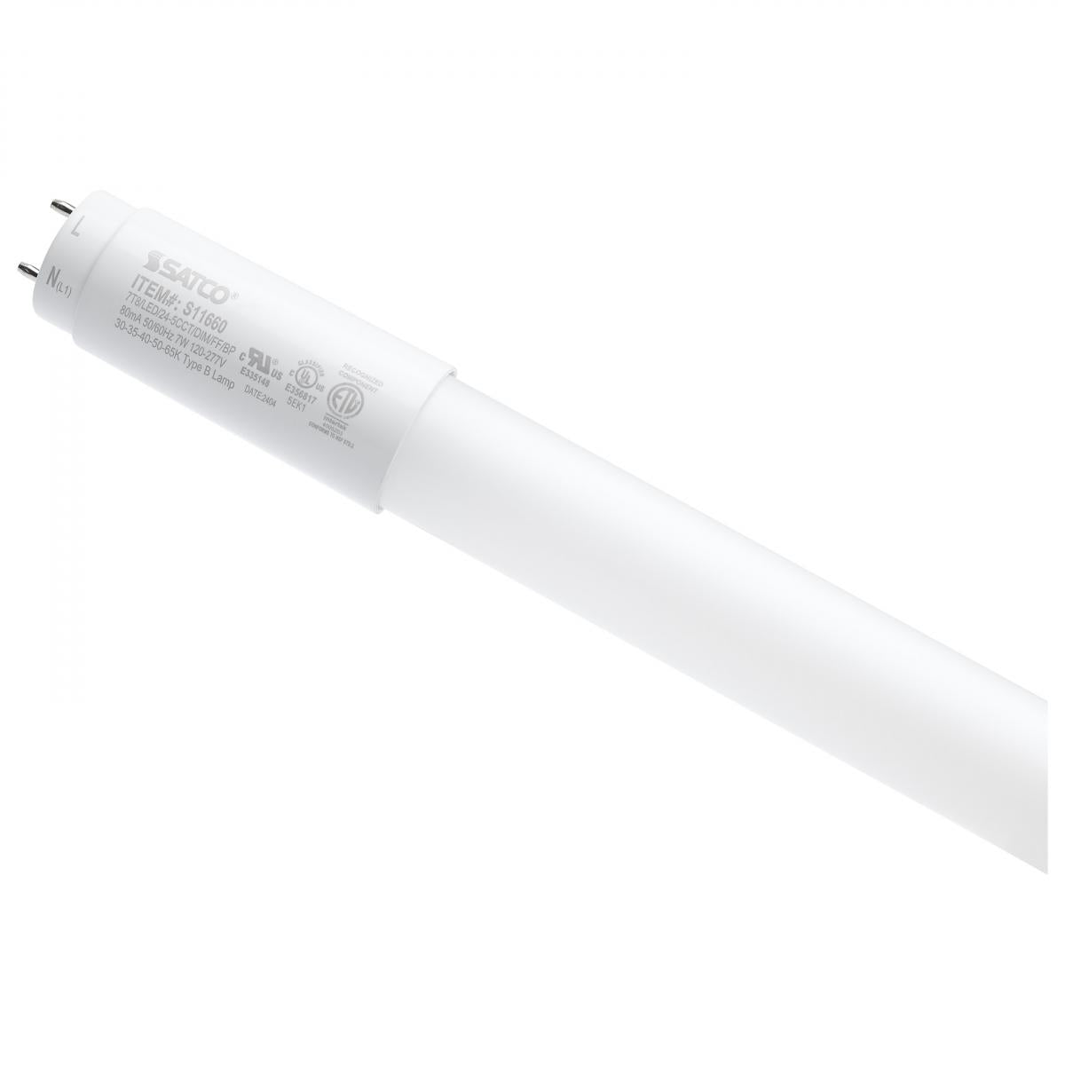 Satco S11662 9.5 Watt T8 LED 48 Inch 30K/35K/40K/50K/65K CCT Selectable Medium Bi Pin Base Type B Ballast Bypass 120-277 Volt Frost Finish