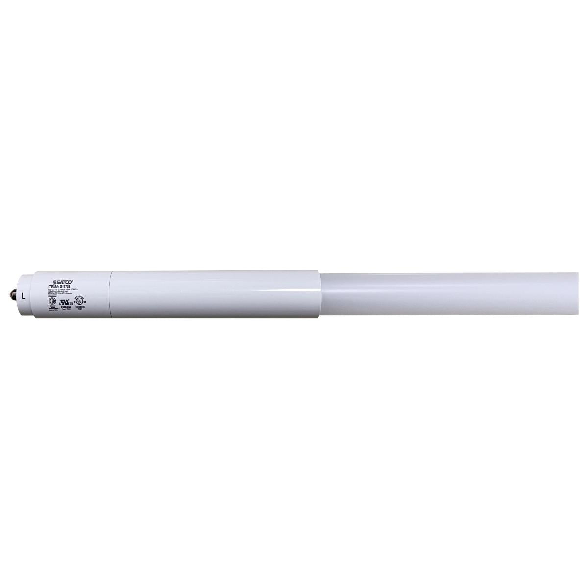Satco S11752 38 Watt T8 LED Single Pin Base CCT Selectable Type B Ballast Bypass PET Shatterproof Coated White Finish 96 Inches 120-277 Volt - CASE PACK 10
