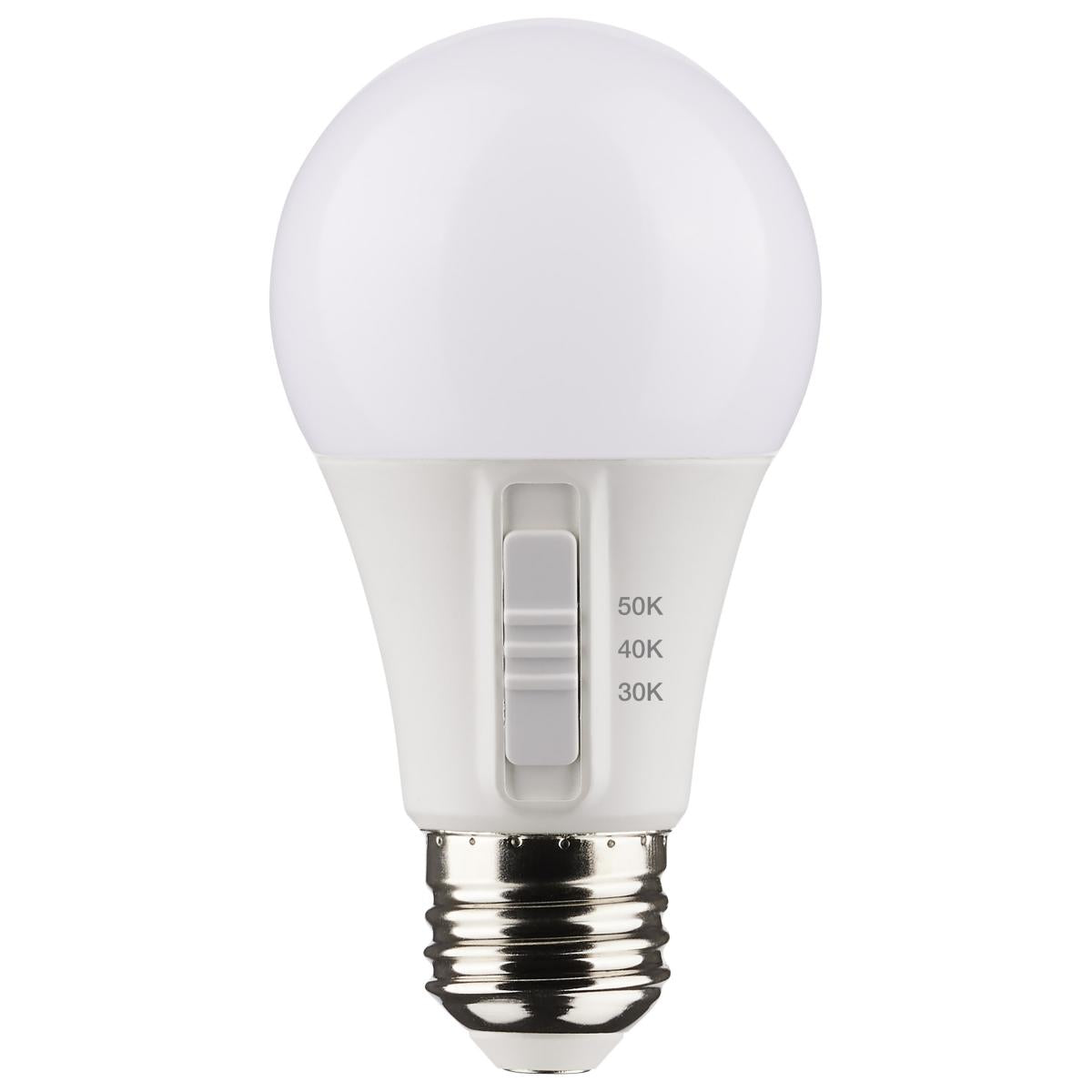Satco S11772 12 Watt A19 LED Medium Base CCT Selectable White Finish 90 CRI 120 Volt