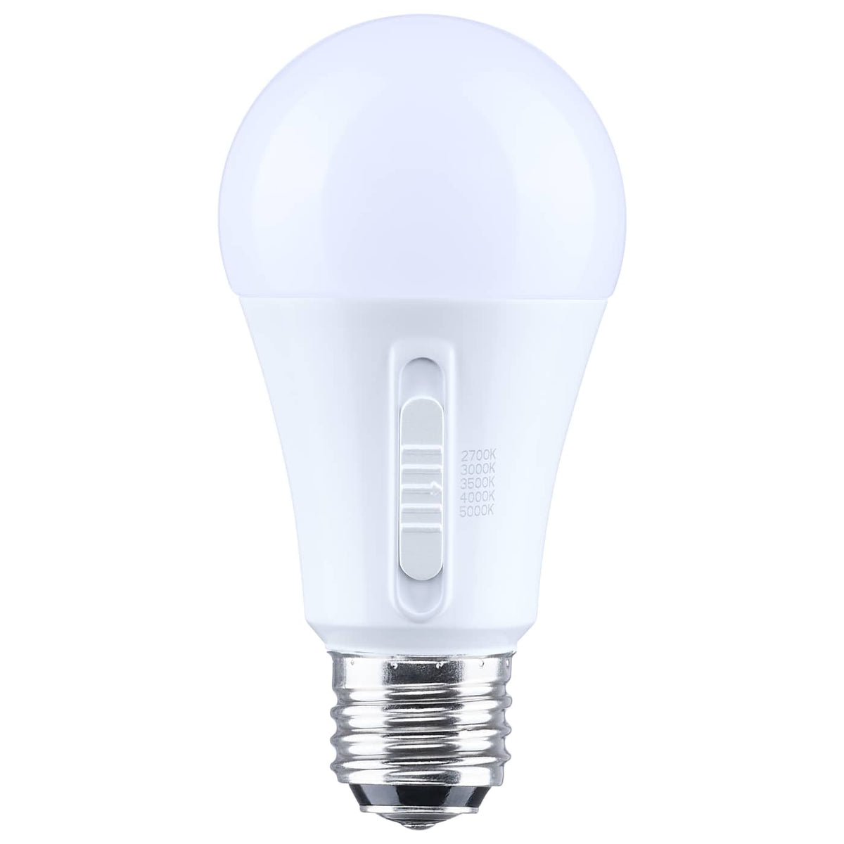 Satco S14396 13.5/10/5 Watt LED A19 Three-Way Lamp 27K/3K/35K/4K/5K CCT Lumens Selectable Medium Double Contact Base Plastic 120 Volt 1-Pack