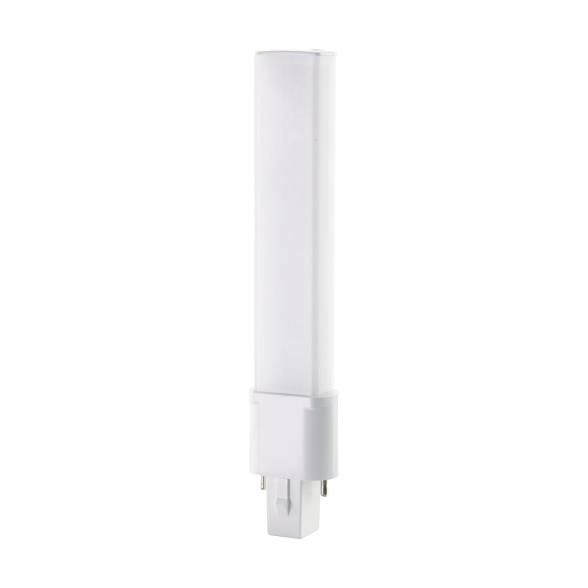 Satco S18404 4.5 Watt LED PL 2-PIN 5000K 450 Lumens G23 base 50000 Average rated hours 360 deg. Beam Angle 120-277 Volt Type B Ballast Bypass