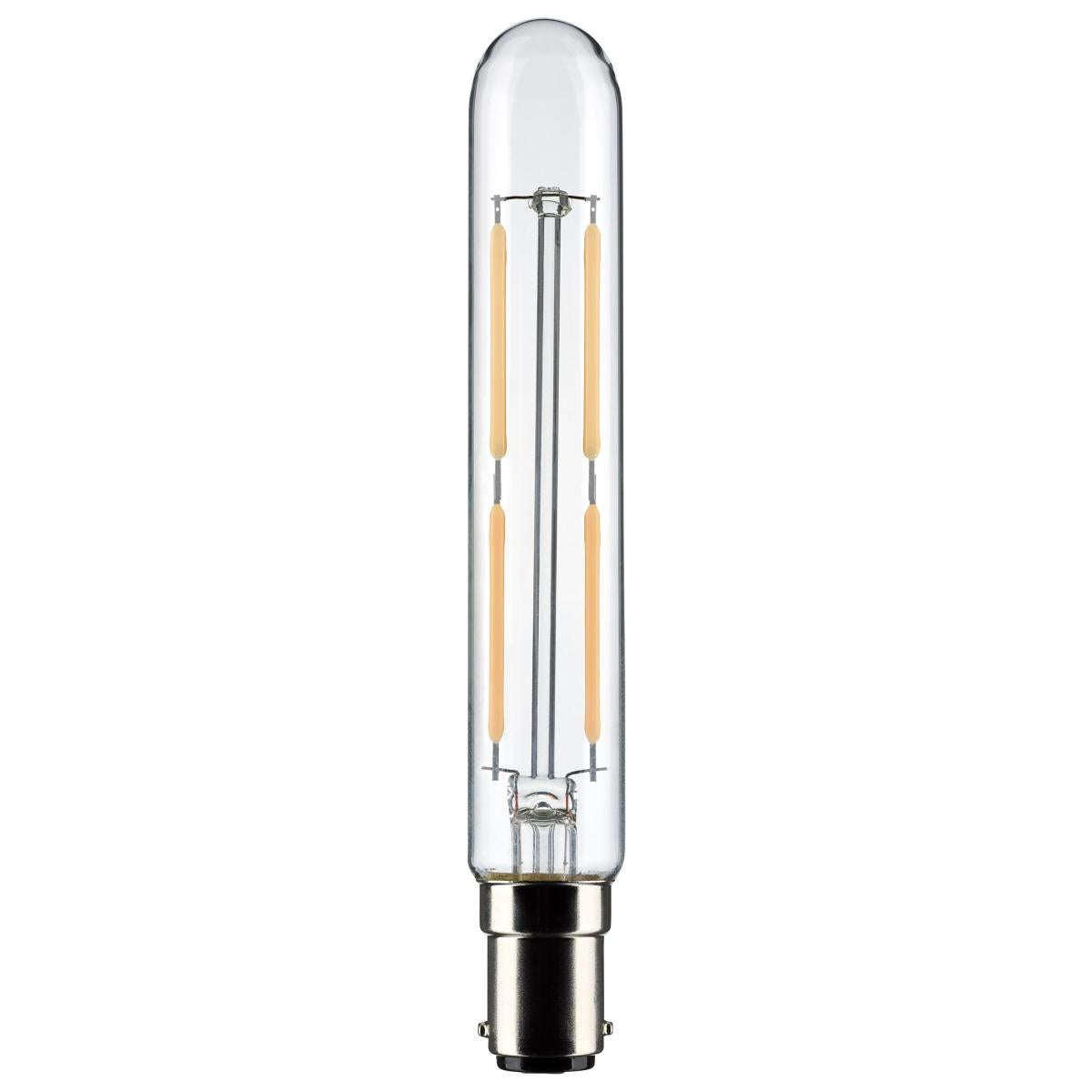 Satco S21861 4 Watt T6.5 LED Clear Bayonet Double Contact Base 3000K 400 Lumens 120 Volt