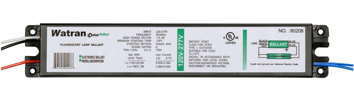 Satco S6697 DB296MVISN BALLAST UNV: 1-2 T12 Instant Start, Professional < 10% THD, Universal Voltage Ballast 120/277V