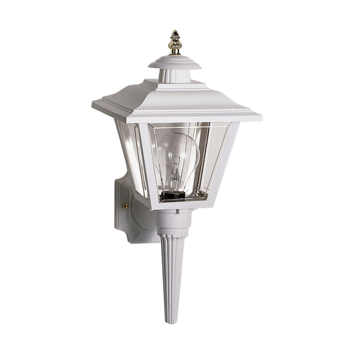 Satco 77-897 1 Light - 17" Coach Lantern with Brass Finial Acrylic Panels - White Finish