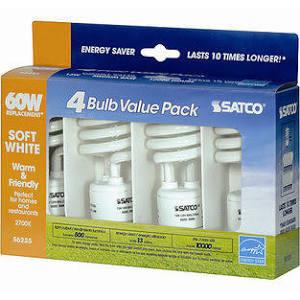 Satco S6237 13T2/E26/5000K/120V/4PK Compact Fluorescent E26 13 Watt T2 5000K - 4 Pack