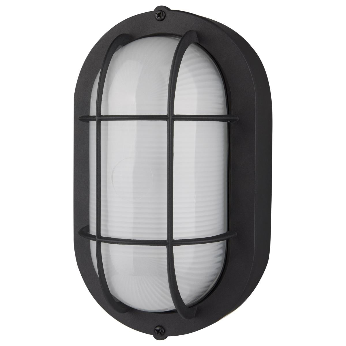 Satco 62-1389 LED Small Oval Bulk Head Fixture; Black Finish with White Glass