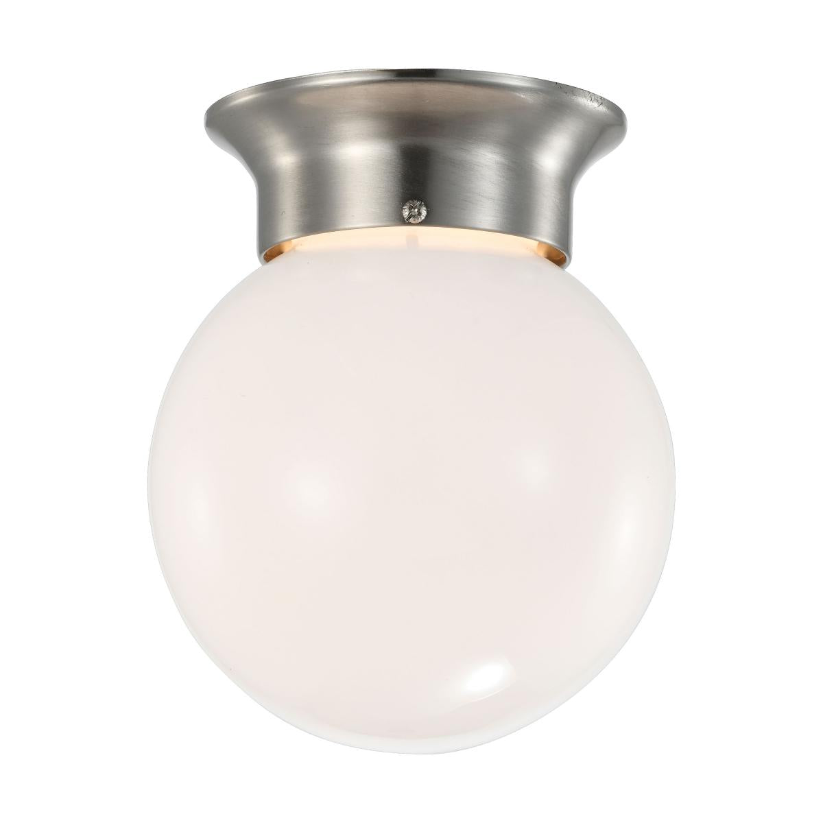 Satco 62-1565 8 Watt 6 inch LED Flush Mount Fixture 3000K Dimmable Brushed Nickel Frosted Glass