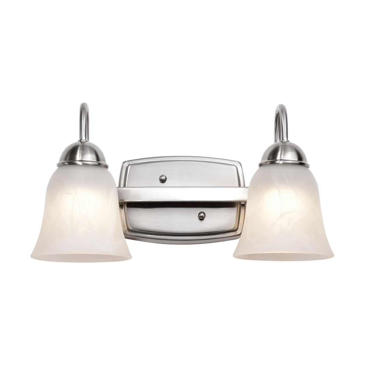 Satco 62-1568 15 Watt LED 2 Light Vanity Fixture 3000K Brushed Nickel with Alabaster Glass