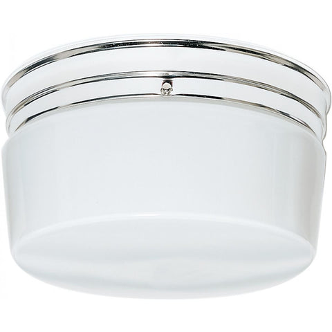 Satco 77-344 2 Light - 10" - Flush Mount - Large White Drum - Polished Chrome Finish