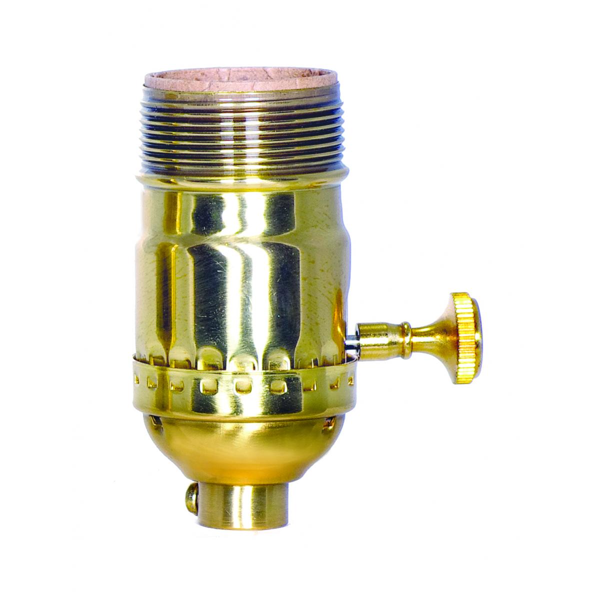 Satco 80-1040 On-Off Turn Knob Socket With Removable Knob 1/8 IPS 3 Piece Stamped Solid Brass Polished Brass Finish 250W 250V Uno Thread