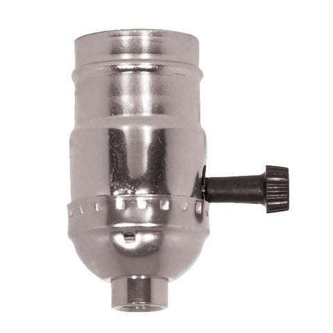 Satco 80-1119 3-Way (2 Circuit) Turn Knob Socket With Removable Knob And Strain Relief Aluminum Nickel Finish 1/8 IPS 250W 250V