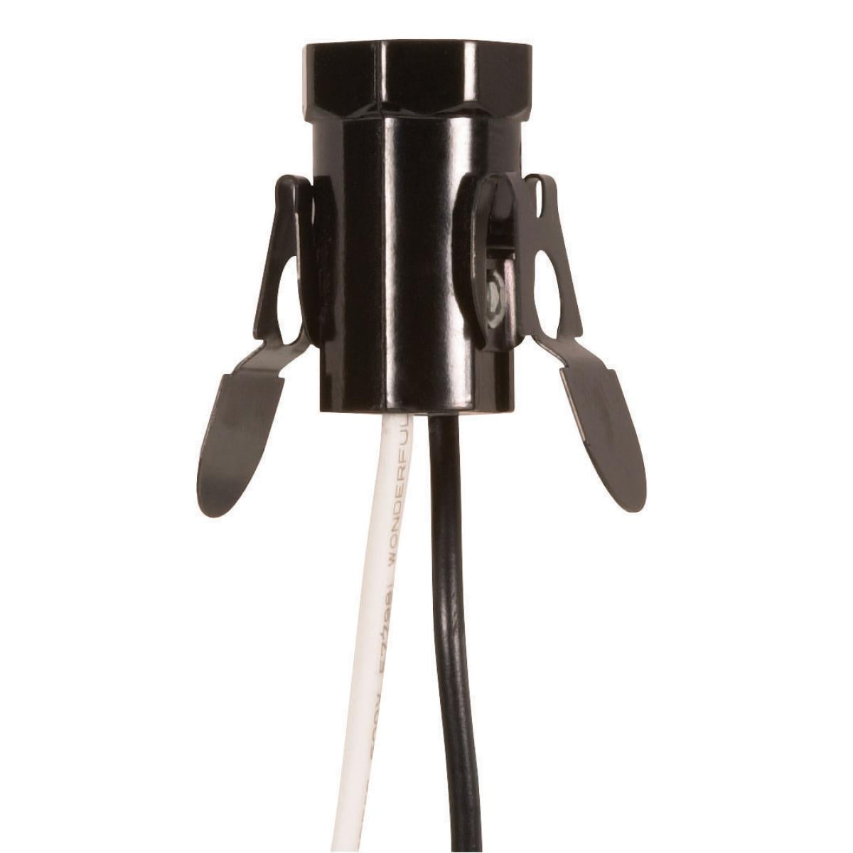 Satco 80-1275 Candelabra Base Phenolic Socket with Spring Clip 3/4" Diameter 1" Hole Size 14" AWM B/W Leads 105C 75W 125V
