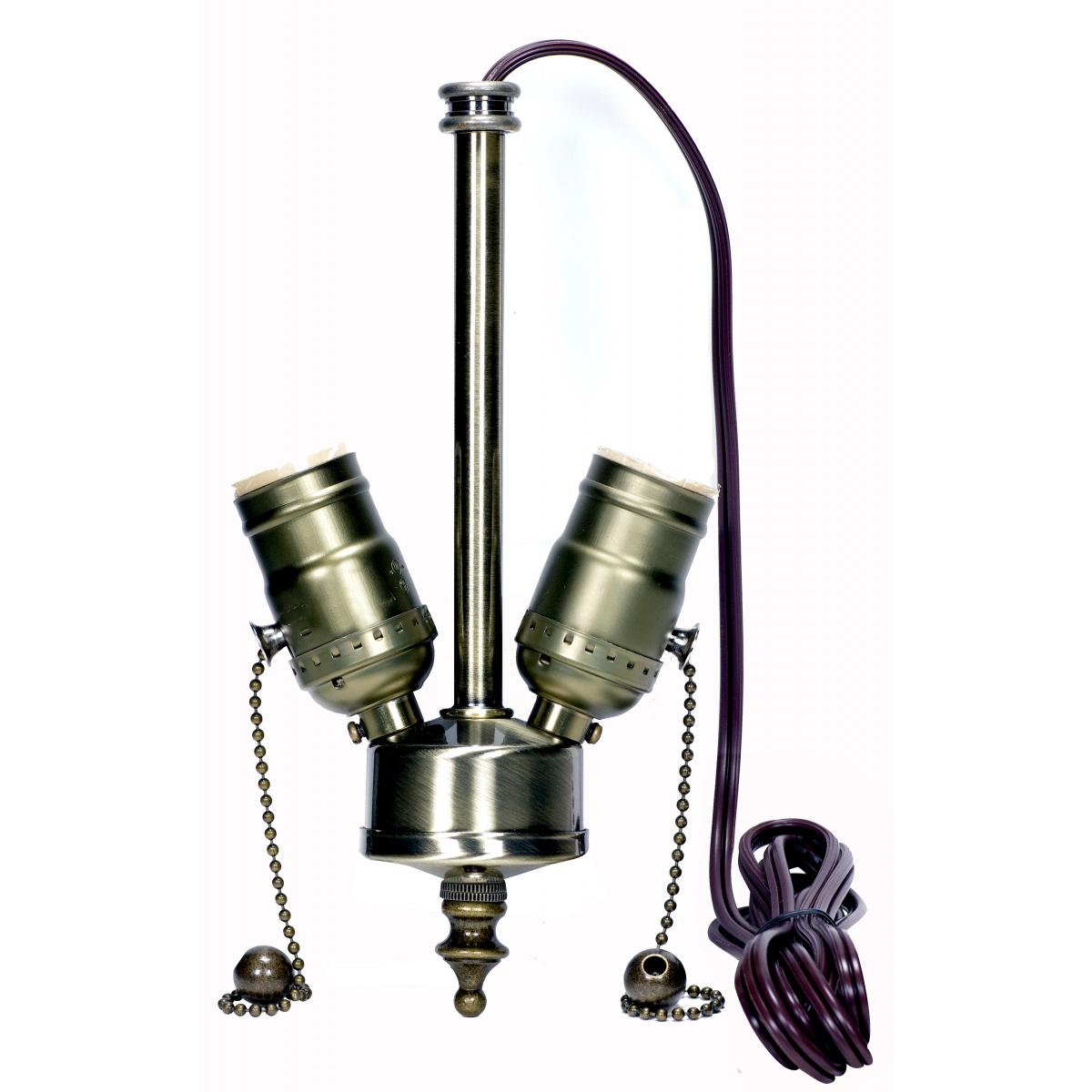 Satco 80-1764 Medium Base 2-Light Pull Chain Cluster With Solid Brass Socket Antique Brass Finish 84" SPT-1 Brown Wire 660W 250V