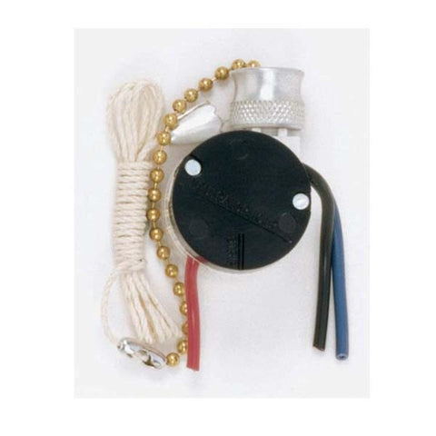 Satco 80-1983 3 Speed Ceiling Fan Switch, 4 Wire Quick Connect, 2 Circuit w/Metal Chain, White Cord & Bell - Rated: 6A-125V, 3A-250V