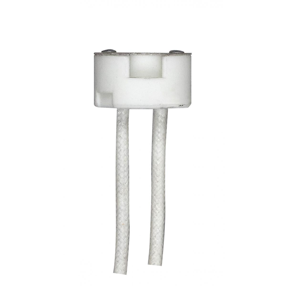 Satco 80-2165 Porcelain Halogen Round Socket 18" Leads G4-GX5.3-GY6.35 Base SF-1 200C Leads 3/8" Height 11/16" Diameter 750W 250V