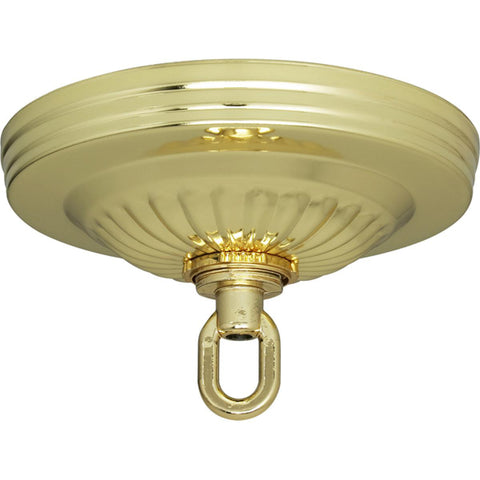 Satco 90-1098 Ribbed Canopy Hanger Kit Brass Finish 5" Diameter 1-1/16" Center Hole 1 Yard 8 Gauge Chain Includes Hardware 25lbs Max