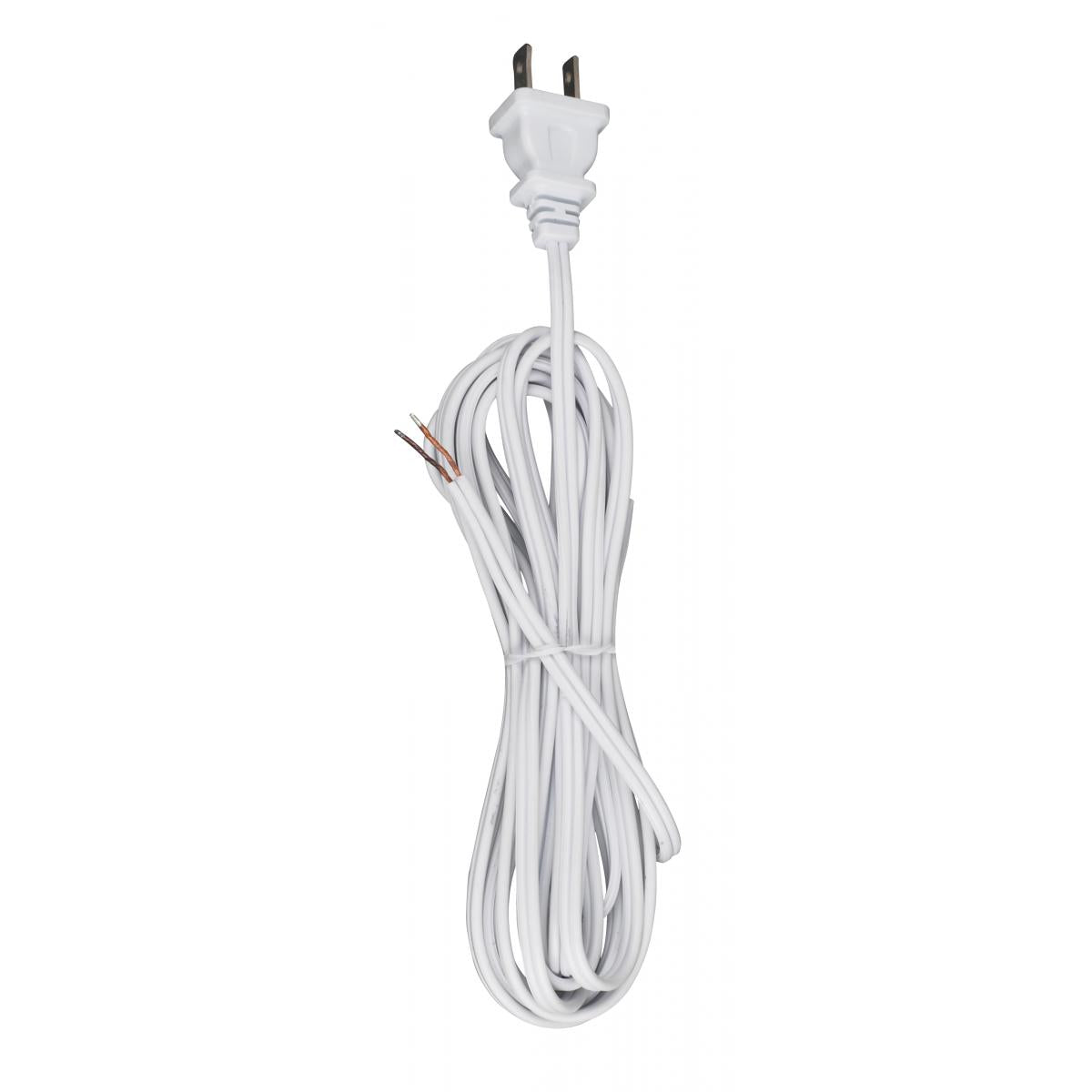 Satco 90-2033 12 Foot 18/2 SPT-1 105C Cord Set White Finish 72" Hank 150 Carton Molded Polarized Plug Tinned Tips 3/4" Strip With 2" Slit