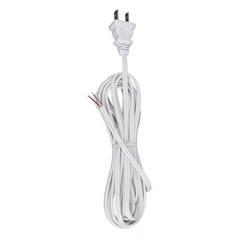 Satco 90-2033 12 Foot 18/2 SPT-1 105C Cord Set White Finish 72" Hank 150 Carton Molded Polarized Plug Tinned Tips 3/4" Strip With 2" Slit
