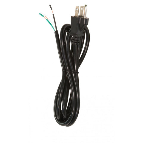 Satco 90-2085 8 Foot 18/3 SVT 105C Heavy Duty Cord Set Black Finish 100 Carton 3 Prong Molded Plug Stripped And Slit 1/4" Diameter