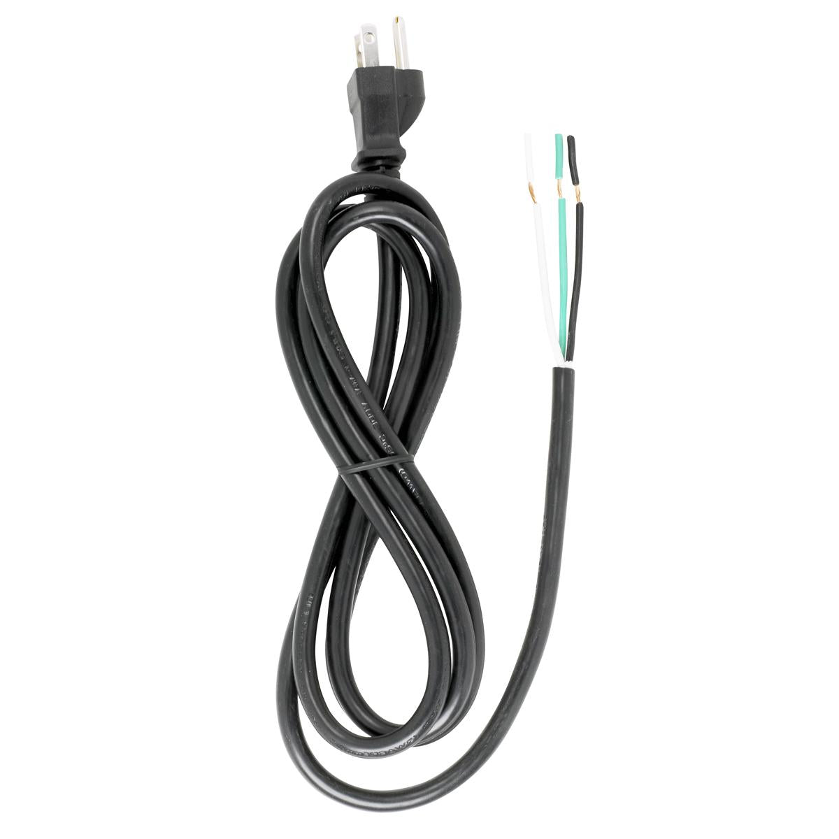 Satco 90-2208 6 Foot 18/3 SJT 105C Heavy Duty Cord Set Black Finish 100 Carton 3 Prong Molded Plug Stripped And Slit