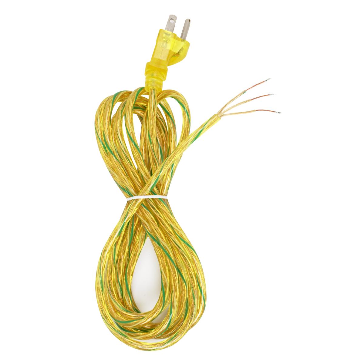 Satco 90-2313 10 Foot 18/3 SVT 105C Heavy Duty Cord Set Clear Gold Finish 100 Carton 3 Prong Molded Plug Stripped And Slit