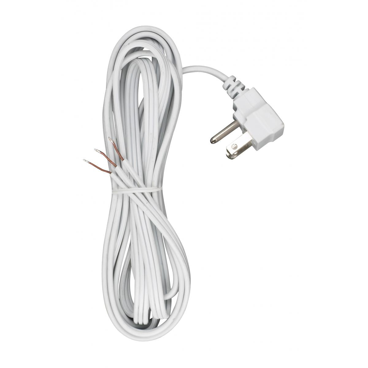 Satco 90-2459 10 Foot 18/3 SPT-2 105C Flat Plug Cord Set White Finish No Hank 100 Carton Molded Plug Tinned Tips 3/4" Strip With 3" Slit