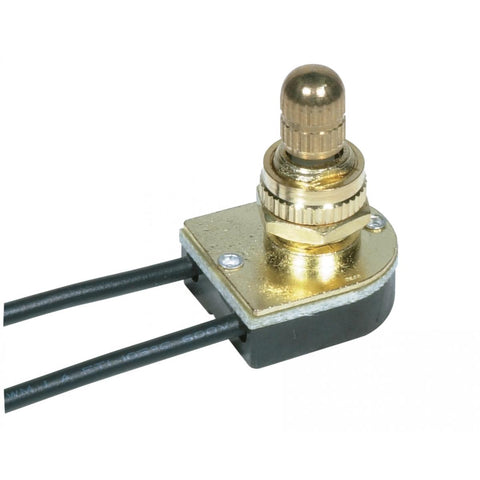 Satco 90-501 On-Off Metal Rotary Switch 3/8" Metal Bushing Single Circuit 6A-125V, 3A-250V Rating Brass Finish