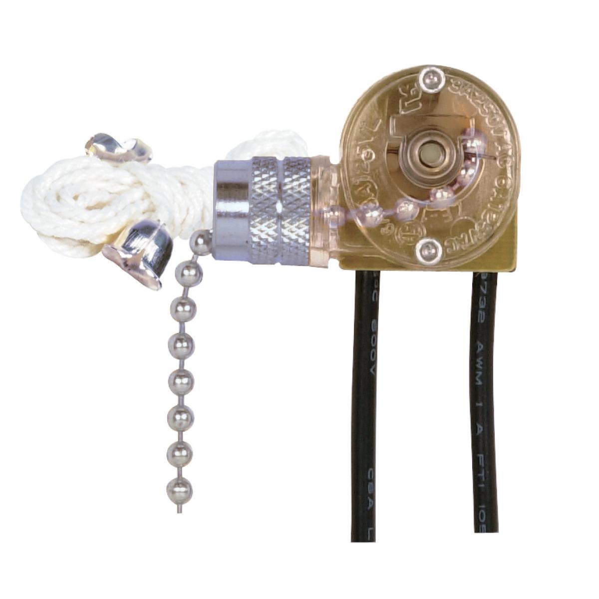 Satco 90-505 On-Off Canopy Switch Single Circuit With Metal Chain White Cord And Bell 6A-125V, 3A-250V Rating Nickel Finish
