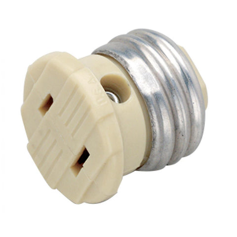 Satco 90-546 Polarized Socket Plug Adapter Medium Base 660W 125V Ivory Finish