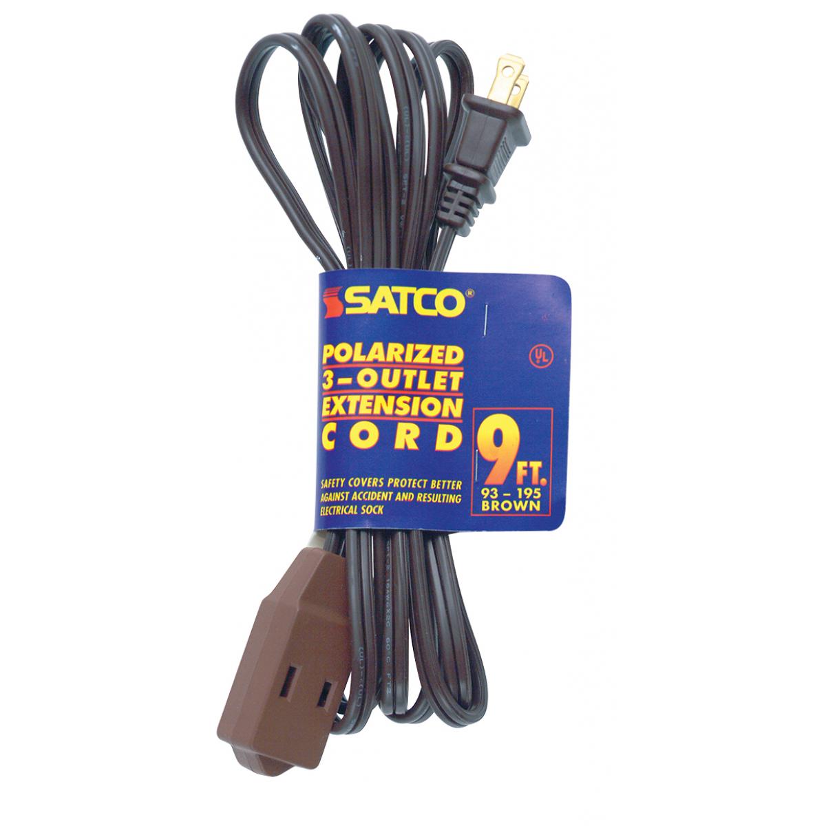 Satco 93-195 9 Foot Extension Cord Brown Finish 16/2 SPT-2 Indoor Only 13A-125V-1625W Rating