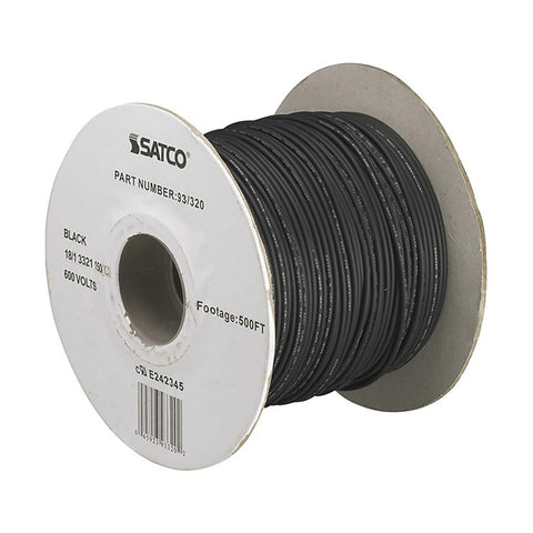 Satco 93-320 Lighting Bulk Wire 18/1 Stranded AWM UL 3321 150C 500 Foot/Spool Black