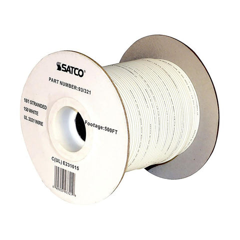 Satco 93-321 Lighting Bulk Wire 18/1 Stranded AWM UL 3321 150C 500 Foot/Spool White