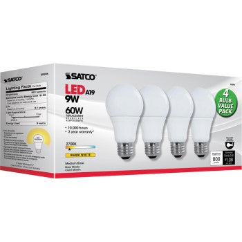 Replacement for Satco S9596 10A19/LED/2700K/120V/4PK 10W A19 LED Light Bulb 2700K - 4 PACK - NOW S29596