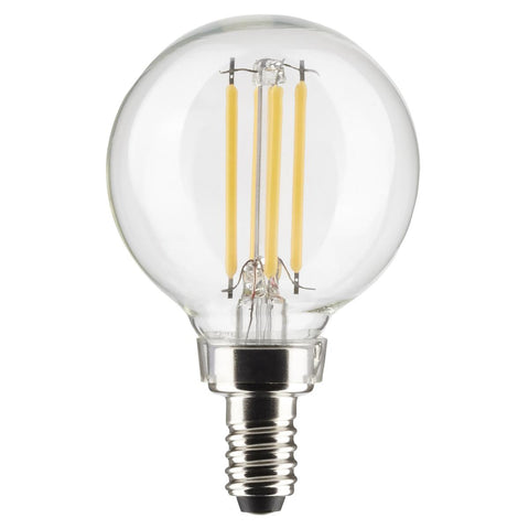 Satco S21211 5.5 Watt G16.5 LED; Clear; Candelabra base; 90 CRI; 4000K; 120 Volt
