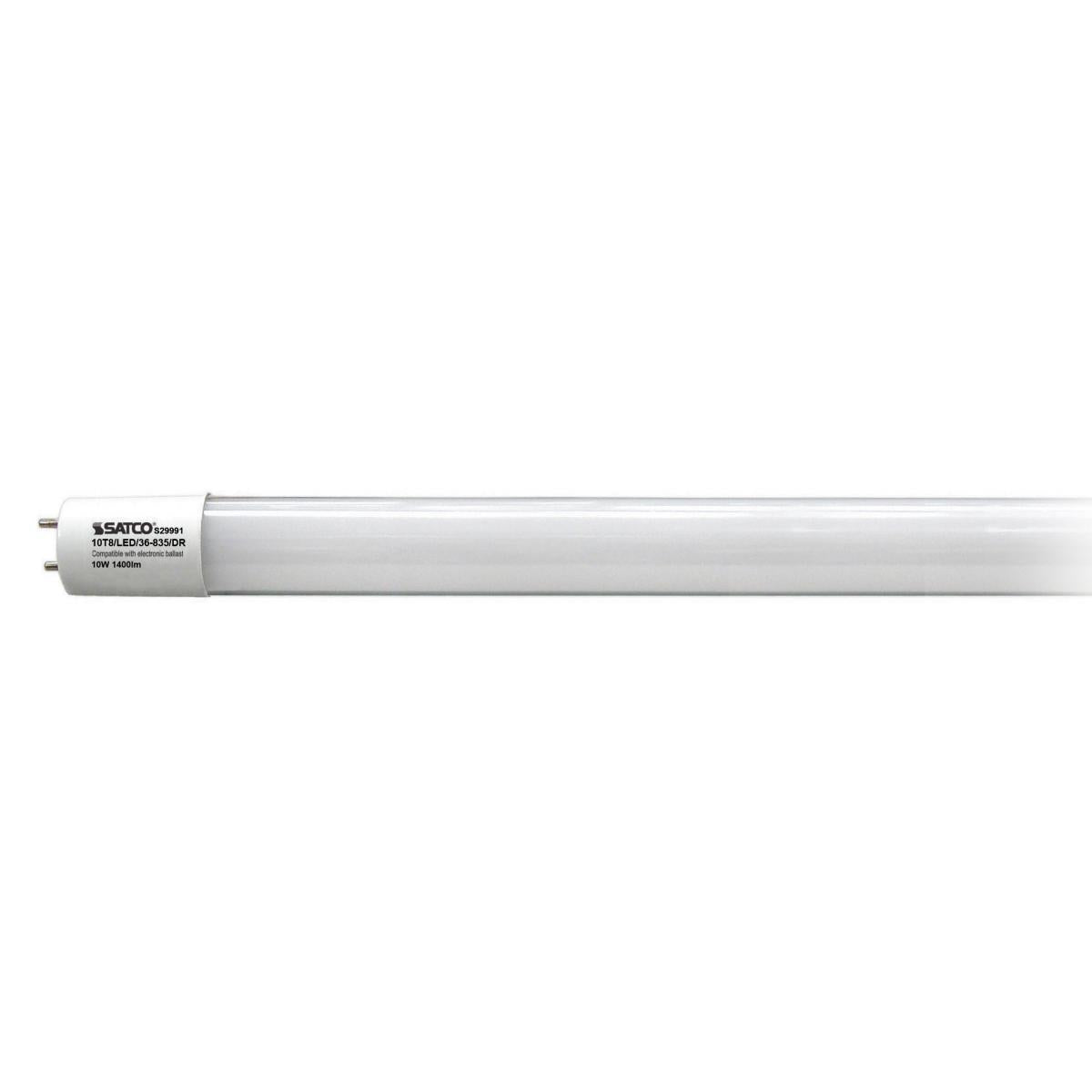 Replacement for Satco S29991 10 Watt T8 LED 3500K Medium Bi Pin base 50000 hours 1400 Lumens Type A Ballast dependent